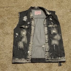 NWOT Men's Distressed Denim Vest size Large